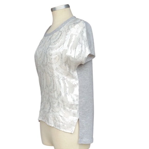 Maje Amanda Metallic Silver Sweatshirt Top - Picture 4 of 8